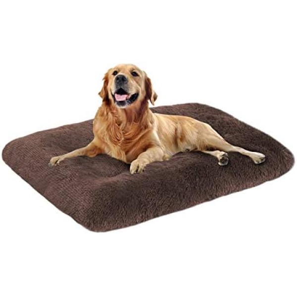 OXS Dog Bed Long Plush Calming Pet Bed, Comfortable Faux Fur Washable Crate Mat with Anti-Slip Backing for Jumbo Large Medium Dogs