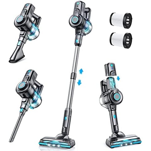 Oraimo Cordless Vacuum, 6 in 1 Cordless Vacuum Cleaner with LED and Self-Standing, 800 ml Stick Vacuum with 35 Mins Runtime Powerful Detachable Battery, for Hardwood Floor Carpet, Pet Hair