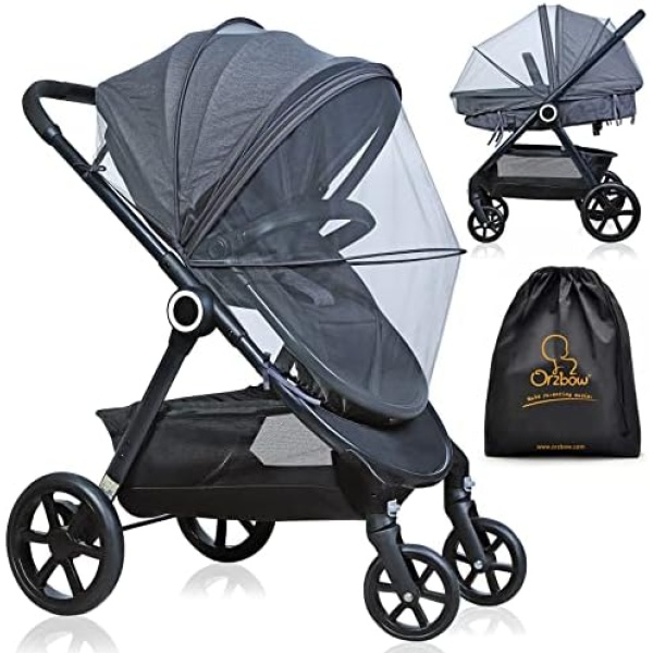 Orzbow Universal Mosquito Net for Stroller,Baby Bug Net with Two-Way Zippers & Storage Bag,Breathable & Foldable Mosquito Nets for Strollers,Car Seat,Bassinet,Cradle,Portable Mini Crib (Dark Grey)