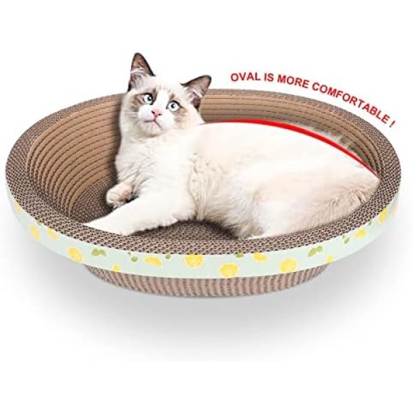 Oval Cardboard Cat Scratcher Lounge Large Cats Bed Scratch Pad Scratching Box, Furniture Protection Training Toy (19.5“)