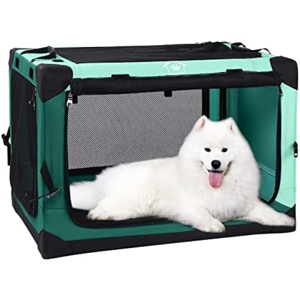 Ownpets Folding Dog Crate,Collapsible Soft Pet Crate for Outdoor and Travel Use- for Large Dogs & Cats, Detachable 32.5"x23"x23", Green