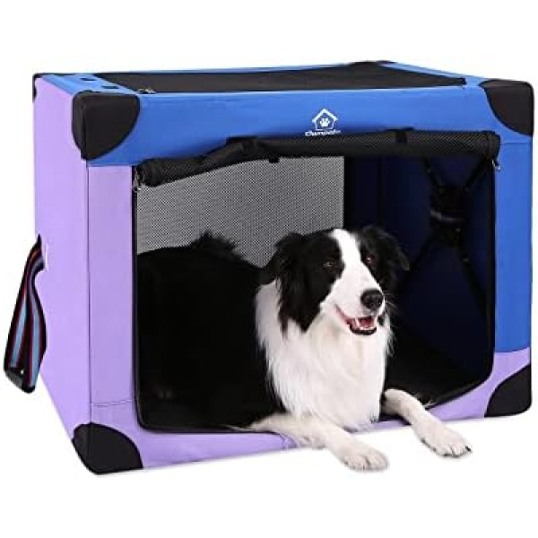 Ownpets Portable Travel Soft 32"x 23" x 23" Pet Crate Kennel with 3 Mesh Windows for Medium Large Dogs & Cats, Great for Home & Outdoor, Blue&Purple