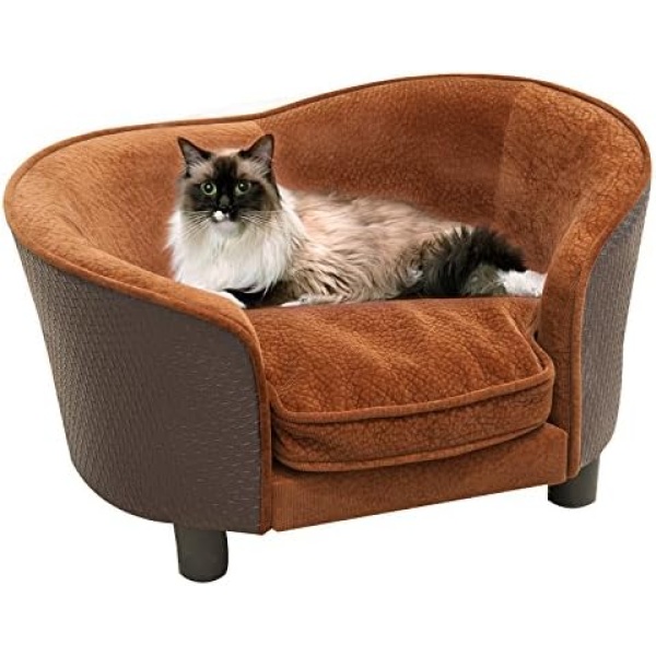 PawHut Rattan Style Pet Dog Cat Sofa Pet Bed Warm Dog Bed Chair with Removable Washable Cushion