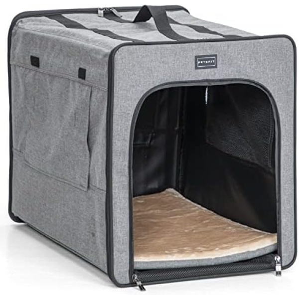 Petsfit Sturdy Wire Frame Soft Pet Crate, Collapsible for Travel (M: 24 inches x 18 inches x 21 inches, Light Grey A)