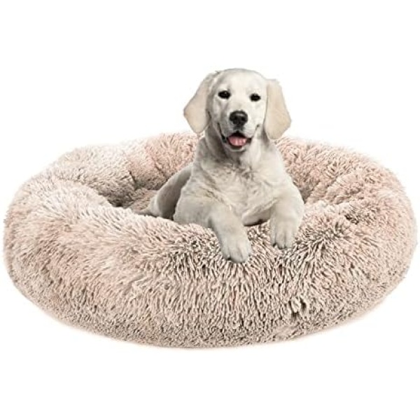 Plush Calming Dog Bed, Donut Dog Bed for Small Medium Large Dogs, Anti Anxiety Round Dog Bed, Soft Fuzzy Calming Bed for Dogs & Cats, Comfy Cat Bed, Marshmallow Cuddler Nest Calming Pet Bed