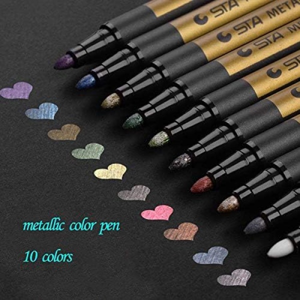 Premium Paint Marker Pens Acrylic Paint Pens Set 10 Colours Metallic Markers Pen for Rock Painting, DIY Card, Pebble Art, Scrapbooking, Fabric, Metal, Ceramics, Wine Glass