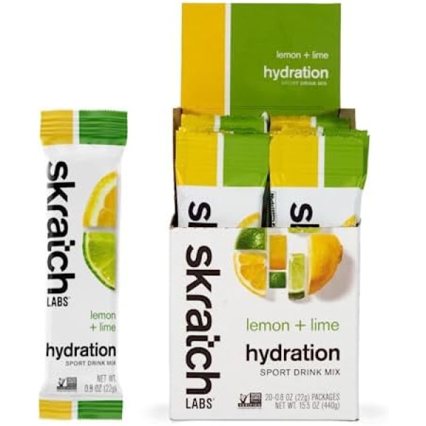 SKRATCH LABS Sport Hydration Drink Mix, Lemon Lime (20 Single Serving Packets) - Natural, Electrolyte Powder Developed for Athletes and Sports Performance, Gluten Free, Vegan, Kosher