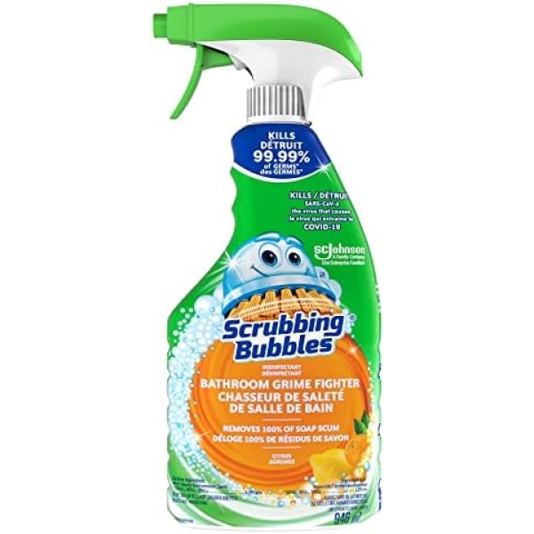 Scrubbing Bubbles Disinfectant Bathroom Grime Fighter Spray, Kills Germs on Tubs, Shower Walls and More, Citrus Scent, 946mL