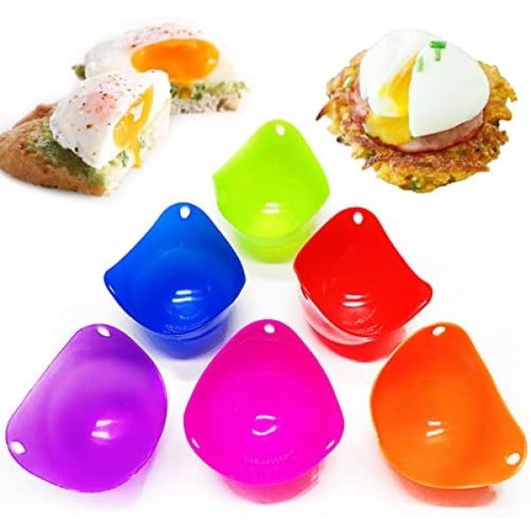 Silicone Egg Poacher Cups – 6 Pack BPA Free Poaching Pods – Microwave or Stovetop Egg Cooker