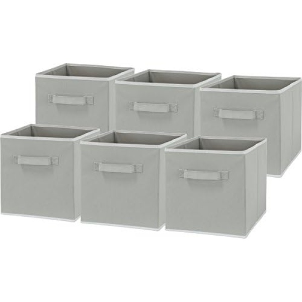 SimpleHouseware Storage Bin Cube Foldable Organizer, Grey - Pack of 6