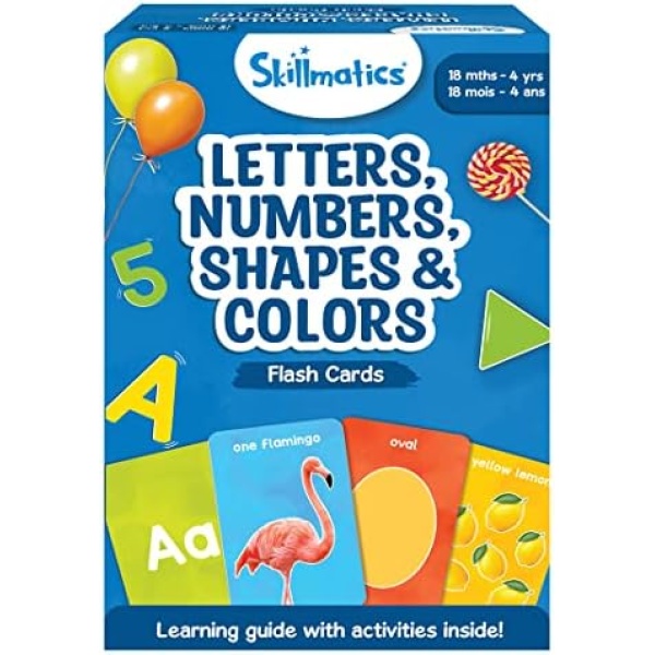 Skillmatics Thick Flash Cards for Toddlers - Letters, Numbers, Shapes & Colors, 3 in 1 Educational Game, Gifts, Learning Activities for 18 Months to 4 Years