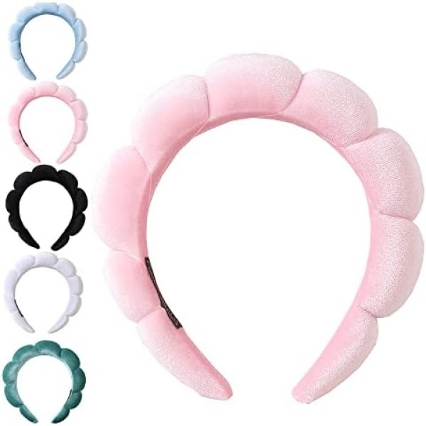 Spa Headbands for Women-Headband for Washing Face, Makeup, Skincare, Shower, Hair Accessories -Sponge & Velvet fabric Headband (Pink)