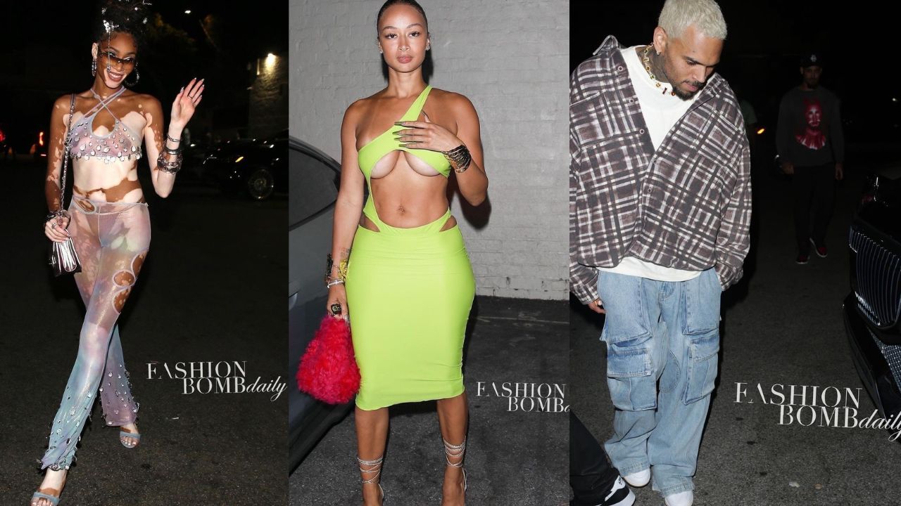 Stars Came Out to Celebrate Winnie Harlow and Kyle Kuzma Birthday including Draya in Mint Swim, Chris Brown in Plaid and Cargo, Saweetie in White Fox Boutique + More