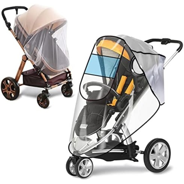 Stroller Rain Cover Universal Baby Stroller Weather Shield Windproof with Mosquito Net Waterproof Dust Snow Resistant Baby Travel Rain Cover Stroller Accessories for Jogger Stroller Buggy Poussette Parapluie