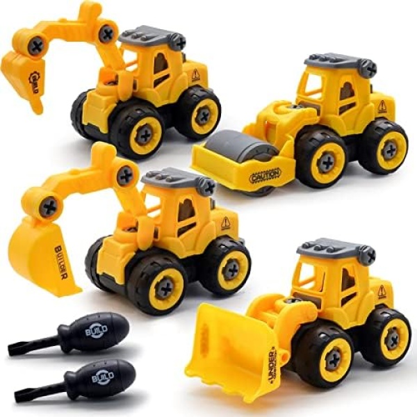 Take Apart Trucks Construction Vehicles Excavators Toy Set, Take Apart Toys for 3-8 Years Old Boys Set with Excavator, Drilling Truck, Road Roller, Bulldozer Toys Educational Toys Gifts for Kids