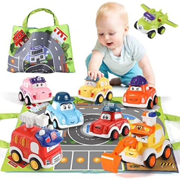 Toy Cars for 2 Year Old Boys Girls,8 PCS Push and Go Cars Toy Friction Powered Vehicles with Storage Bag,Educational Toys Gifts for Toddlers Age 2 3 4 Year Old