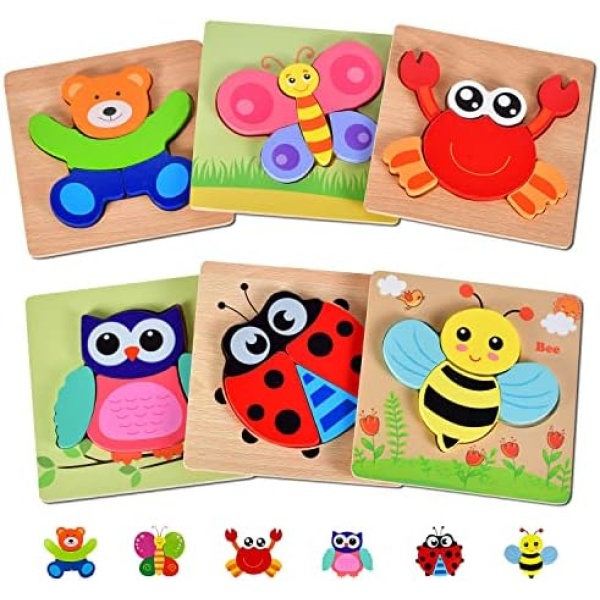 Toys for 1-5 Year Old Boys Girls, Animal Wooden Jigsaw Puzzles for Toddlers, Preschool Educational Developmental Toys for Kids Age 1-5 Birthday Gift for Kids Age 1-5