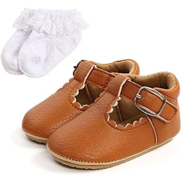 URMAGIC Baby Girls Boys Moccasins Shoes Casual Sneakers Anti-Slip Soft Sole Todder First Walking Crib Shoes Mary Jane Flat Shoes with Cotton Socks Gift 0-18M