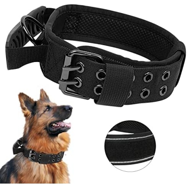 Upgrade Tactical Dog Collar - Reflective Dog Collar Nylon Adjustable Training Collar Military Dog Collar with Handle and Heavy Duty Metal Buckle for Medium Large Dogs