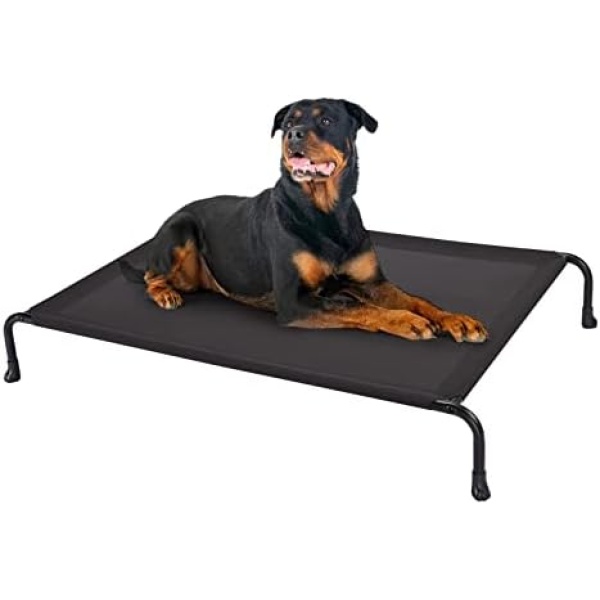 Veehoo Outdoor Elevated Dog Bed, Cooling Raised Dog Cots Beds with No-Slip Feet, Durable Pet Bed for Large Medium Dogs, Washable & Chew Proof Mesh Fabric Cots for Indoor Outdoor, Large, Black