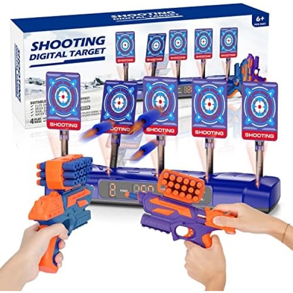 Vopojiake Digital Shooting Targets for Nerf Gun, Newest 4 Modes Electronic Scoring Target Toys with 5 Auto Reset Targets, 2 Guns & 40 Darts, for Kids Teens Boys Girls 5 6 7 8 9 10-12 +