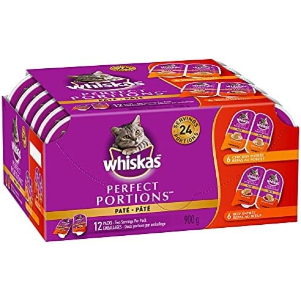 WHISKAS Perfect Portions Meaty Selections Adult Wet Cat Food Paté, 12x75g Tray