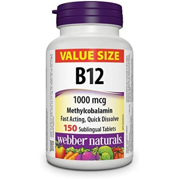 Webber Naturals Vitamin B12 1000 mcg, Quick Dissolve, 150 Tablets, Supports Energy Production and Metabolism, Vegetarian