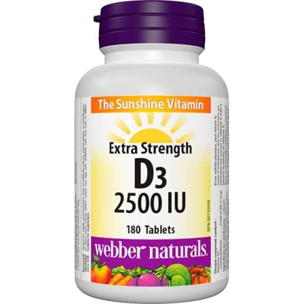 Webber Naturals Vitamin D3 2,500 IU Extra Strength, 180 Tablets, For Healthy Bones, Teeth, and Helps Prevent Vitamin D Deficiency