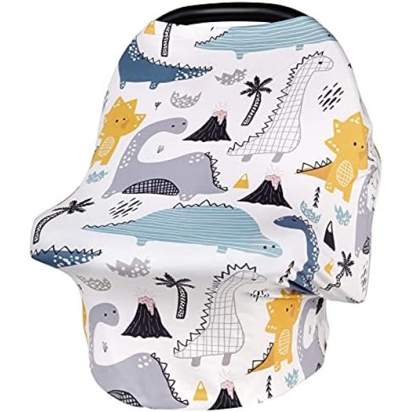 YIVEKO Stretchy Baby Car Seat Cover for Boys Girls, Nursing Covers for Breastfeeding, Shopping Cart/High Chair/Stroller Covers, Baby Car Seat Canopy, Breastfeeding Cover-Dinosaur