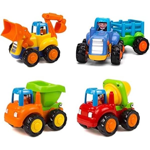 Yiosion Friction Powered Cars Push and Go Trucks Construction Vehicles Toys Set of Tractor Bulldozer Dump Truck Cement Mixer for Baby Toddlers Infants Boys Gifts