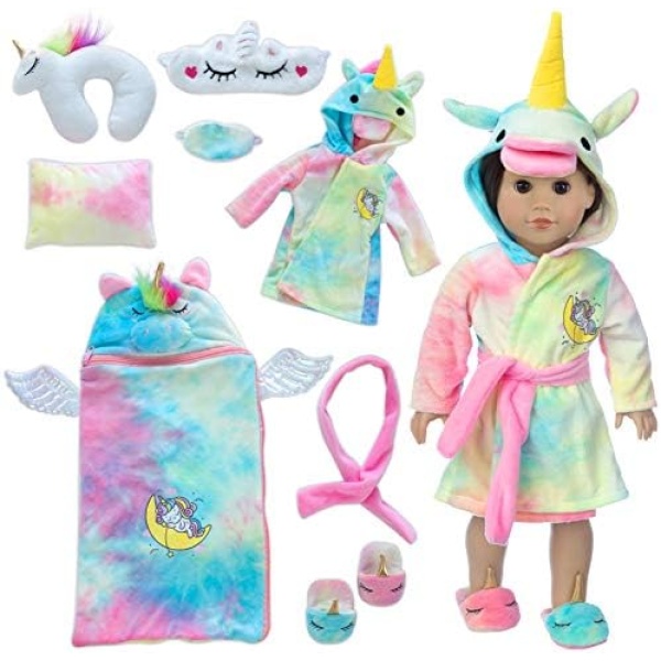 ZITA ELEMENT 9 Pcs 18 Inch Doll Accessories Unicorn Doll Sleeping Bag Set Dolls Clothes for Kids Best Gifts