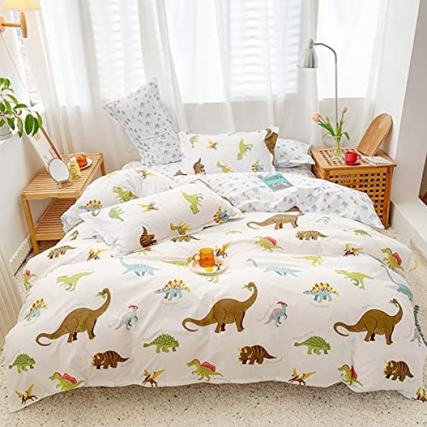 qjmiaofang Dinosaur Bedding for Boys Dinosaur Bedding Sets Reversible Dinosaur Printed Bedding for Kids Boys Teens Little Cute Dinosaur Comforter Cover with Zipper Closure and Ties NO Comforter