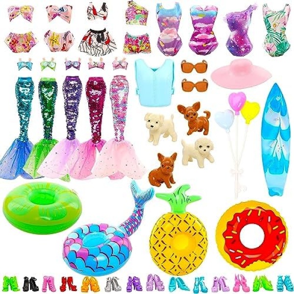 2 Mermaid Swimwear 5 Swimsuits Bikini 10 Shoes 10 Accessories for 11.5 Inch Doll Summer Theme Accessories for Doll