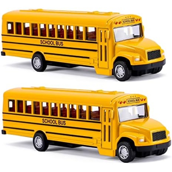 2 Pack 5.5" Pull Back School Bus Toy, Die-cast Metal Vehicles with Bright Yellow for Boys Girls Kids Toddlers