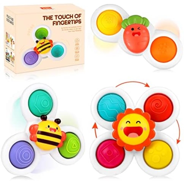 3 PCS Suction Cup Spinner Toys for Baby, Baby Spinner Suction Toys, Bath Toys for Toddlers 1-3, Spinning Toys Sensory Toys for Infant Babies 12 + Month, Travel Toys for Kids Boys Girls 1 2 3 Year Old