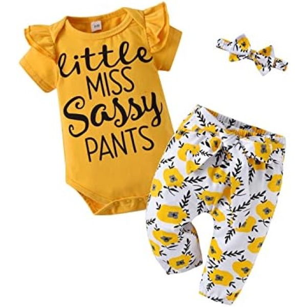 3Pcs Newborn Baby Girl Clothes Infant Baby Outfits Short Sleeve T-shirt Letter Print Top Pant Headband