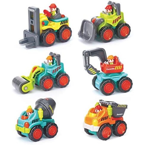 6 Pieces Construction Vehicle Toy Trucks Set - Push and Go Sliding Toys for Toddlers 18m+- Bulldozer, Cement Mixer, Dumper, Forklift, Excavator and Road Roller for Your Little Contractor