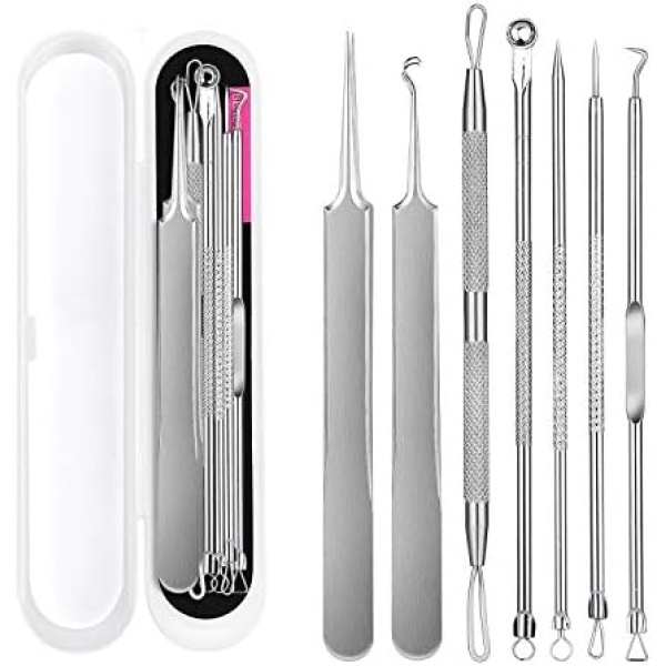 7 PCS Blackhead Remover Acne Extractor Tools Set, Professional Stainless Steel Pimple Popper Comedone Blemish Treatment Kit