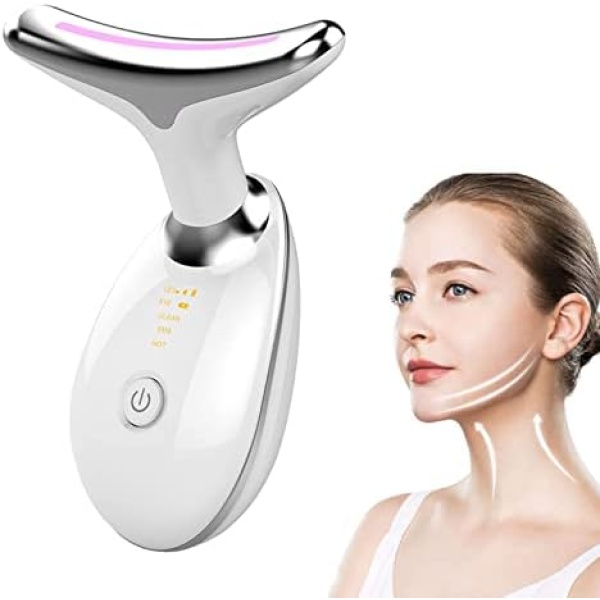 AIHAOYU Neck Face Massager, Firming Wrinkle Removal Tool, Double Chin Reducer Vibration Massager with 3 Color Modes for Skin Tightening Face Sculpting