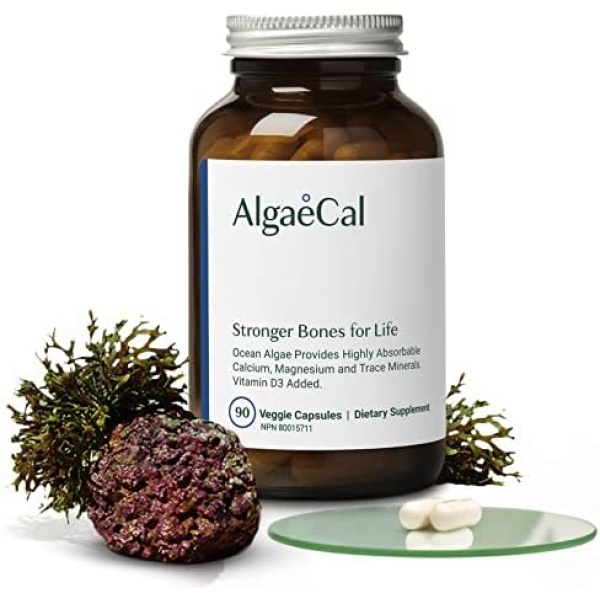 AlgaeCal - Clinically Supported Plant Based Calcium Supplement, Vitamin D3 (1000 IU) for Bone Strength. Contains 13 Trace Minerals Supporting Bone Density - 90 Veggie Caps for Bone Health