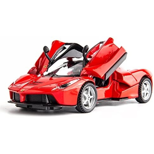 BDTCTK Compatible for 1:32 Ferrari Car Model Pull Back Car with Sound and Light for Kids Boy Girl, Metal Body Door Opened Red