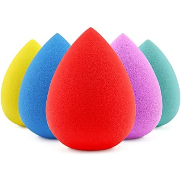 BEAKEY 5 Pcs Makeup Sponge Set, Foundation Blending Beauty Sponge, Boun Boun Sponges Flawless for Liquid Creams and Powders, Multi Color Makeup Sponges