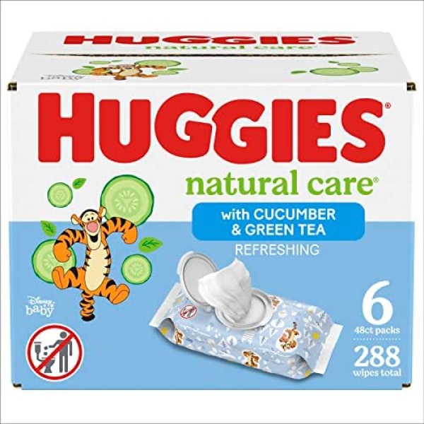 Baby Wipes, Huggies Natural Care Refreshing, SCENTED, Hypoallergenic, 6 Flip Top Packs, 288 count