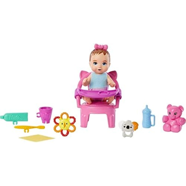 Barbie Doll and Accessories, First Tooth Playset with Skipper Doll, Baby Doll with Tooth Feature, Booster Seat and Accessories, Babysitters Inc.