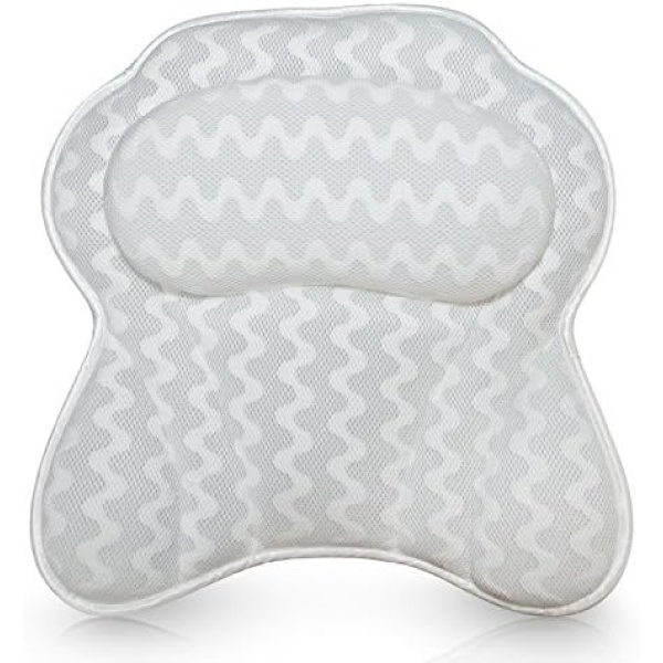 Bath Haven Bath Pillow for Bathtub - Headrest Pillow for Back, Neck, Shoulder Support w/ 3D Air Mesh - Fit for Spa, Resort or Home - Portable Bath Accessories - White