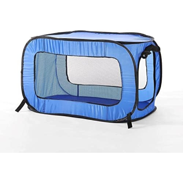 Beatrice Home Fashions Portable, Collapsible, Pop Up Travel Pet Kennel, 32.5" L x 19.5" W x 19.5" H, Blue