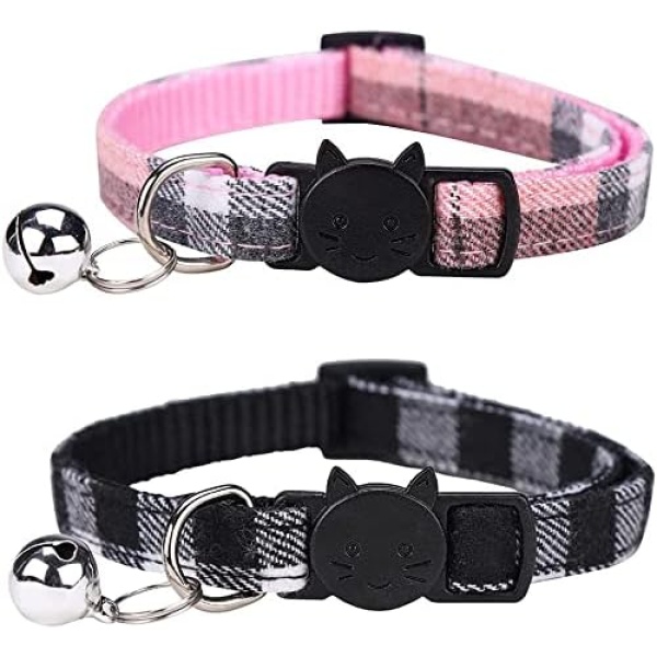 Breakaway Cat Collar with Bell，Safety Pet Collar for Puppy Dog Kitty Kitten Necklace Classical Plaid Adjustable Length (1 Pack) (BP1)