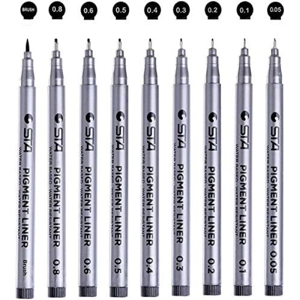 CHUKCHI Black Micro-Pen Fineliner Ink Pens Waterproof Archival Ink Fine Point Micro Pens for Sketching, Anime, Manga, Comic, Artist Illustration, Technical Drawing, Bullet Journaling-Set of 9