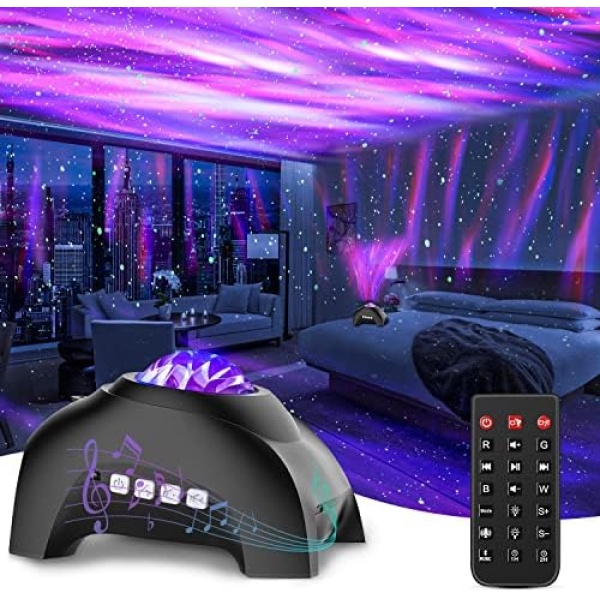 CIMELR Northern Lights Aurora Projector,Star Projector Music Bluetooth Speaker and White Noise,Star Projector Galaxy Light with Remote Control,Night Light Projector for Home Decor Bedroom/Ceiling（Black）