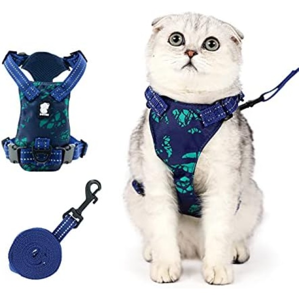 Cat Harness and Leash Set for Walking Escape Proof, Adjustable Vest for Cat and Small Dog with Reflective Strap，Easy Control Jacket for Walking Outdoor (S, Dark Green)